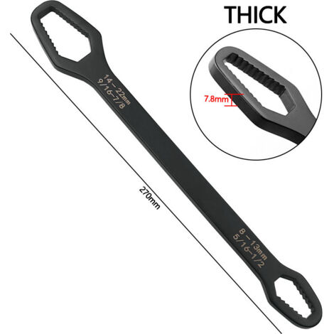 Clé à molette universelle en acier noir double - Outil de réparation pour la maison et le travail (8-22 mm) (1/4)