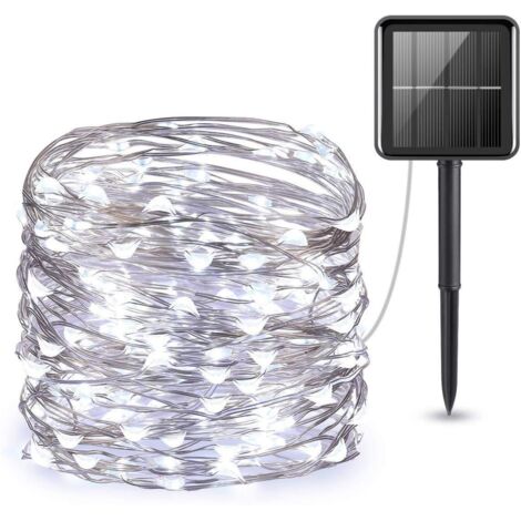 Guirlande solaire à LED pour extérieur, guirlande solaire à LED pour extérieur Jinhua imperméable décoration de jardin, terrasse, patio, Noël, mariage, fête blanc chaud, 2 fonctions 10m 100 lumières, (1/4)