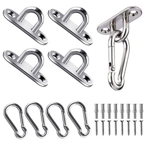 Accessoires de balançoire, crochets de plafond, ensemble de 4 crochets à vis Boucle fixe ovale de 5 mm Boucle de verrouillage en acier inoxydable Siège à plaque fixe Gréement marin