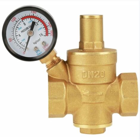 DN20 Vanne de réduction de pression d'eau réglable en laiton avec Manomètre Compteur de pression, Réducteur réglable de pression d'eau en laiton (DN20) (1/5)