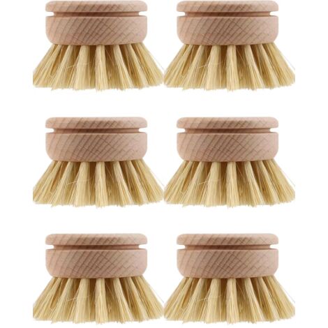 Brosse à vaisselle - 6 têtes de brosse de rechange en bois brosse de nettoyage à vaisselle rechargeable en bois de hêtre de cuisine(6pcs) (1/5)