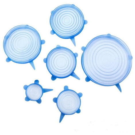 Couvercles en silicone, films étirables réutilisables pour aliments, 6 tailles différentes de couvercles universels pour micro-ondes, four, réfrigérateur, lave-vaisselle, bleu, une pièce (1/4)