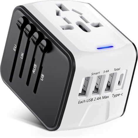 Adaptateur de voyage, adaptateur de prise universel avec ports USB de type C + 3 et prise secteur, prise d'adaptateur pour plusieurs pays (1/5)