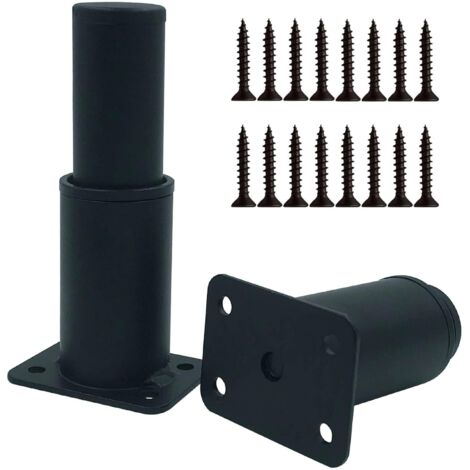 Lot de 2 pieds de support de lit réglables, pieds réglables en métal de 7,6 à 12,8 cm, pied de meuble en acier inoxydable, pied de lit de rechange pour canapé, chaise, table de bureau, noir (1/5)