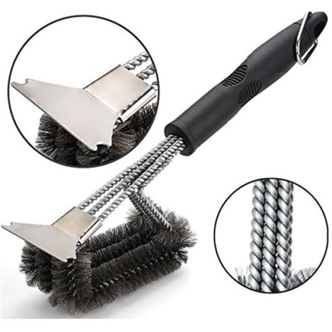 Brosse de barbecue, brosse de nettoyage de barbecue 4 en 1 avec grattoir et manche long, poils en acier inoxydable, nettoyage de gril de barbecue, accessoire de gril de barbecue (1/5)