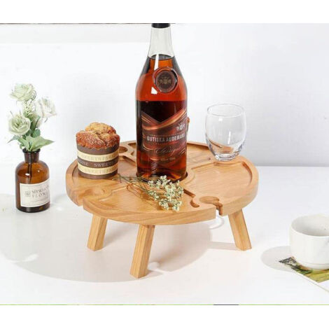 Folding Picnic Table Wine Glass Holder,Table Vin Pique Nique, Table à Vin Pliante, Table à Vin D'extérieur en Bois, Table de Pique-Nique en Bois Portable, pour Le Fromage et Les Fruits-3016cm (1/5)