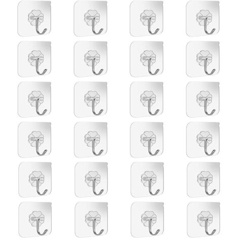 Lot de 24 crochets pour serviettes de bain 24 crochets transparents et plafond, 10 kg (max), avec crochets en acier inoxydable, sans clous, (1/5)