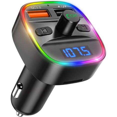 Bluetooth voiture,transmetteur FM Bluetooth,kit voiture Bluetooth avancé avec QC3.0 double ports USB,écran LED pour appel mains libres sans fil,adaptateur radio voiture lecteur de musique avec support (1/4)
