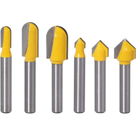 6pcs 6.35mm Queue Mèches de Routeur Bits,3PCS Routeur Bit de Fond Rond et 3pcs 90°Rainures en V de Nez Rond Outil de Coupe Pour Travail du Bois, Diamètre de Coupe 6.35mm,9.52mm, 12.7mm (1/5)