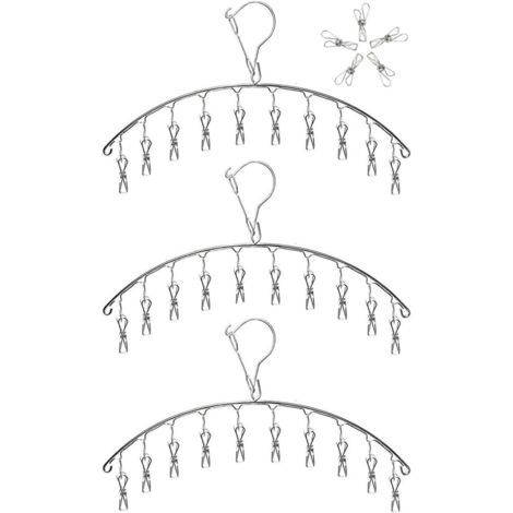 Cintre à chaussettes en acier inoxydable avec 10 clips pour couches en tissu, soutiens-gorge, serviettes, sous-vêtements, écharpes, gants (3 pièces) (1/5)