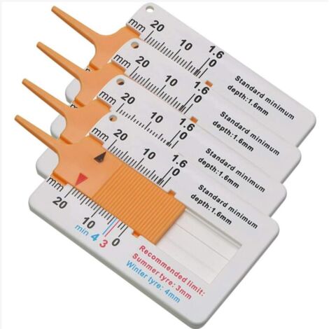 4 Pièces Jauge de Profondeur de Bande de Roulement,Plage de Mesure de Profondeur de Bande de Roulement 0-20mm,Outil de Mesure du Compartiment Moto Ajustable en Profondeur (Orange) (1/5)