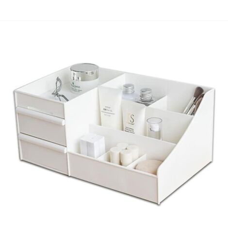 Desktop Makeup Organizer Drawers, Coffre de rangement de produits de beauté Bureau de bureau Organiseur Papeterie de bureau Boîte de rangement Organisateur de maquillage (Blanc) (1/4)
