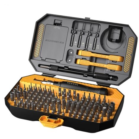 Tournevis de précision, kit de tournevis de précision magnétique Torx 145 en 1 avec étui Outil de réparation électronique professionnel pour PC portable iPhone iPad Montre Lunettes Jaune (1/4)