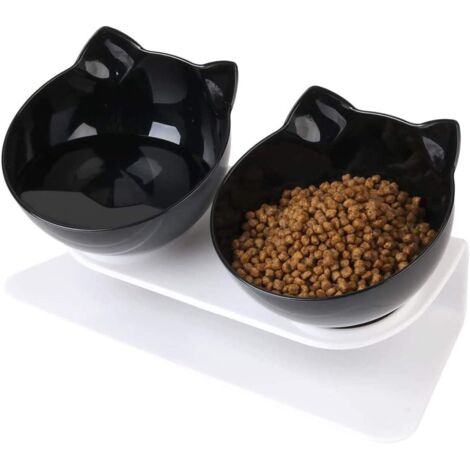 Katzennapf, doppelt erhöhter Katzennapf, 15° geneigter Katzennapf, Haustiernapf, Anti-Erbrechen-Katzennapf, geeignet für Katzen und Welpen Haustiernapf 1 Stück Schwarz (1/5)