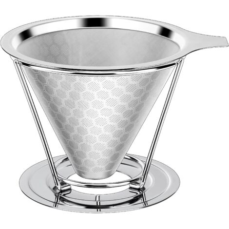 Filtre à café réutilisable, filtre permanent en acier inoxydable - Porte-filtre de précision à double couche - Filtre à café goutte à goutte - Filtre à café à cône en métal de 1 à 4 tasses 1 pc Argent (1/5)