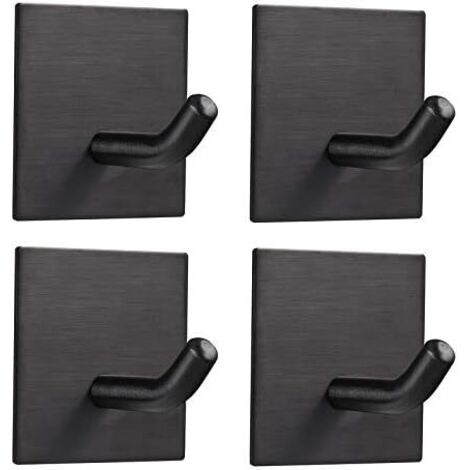 Lot de 4 crochets muraux autocollants noirs (45 x 45 mm) porte-serviettes en acier inoxydable 3 m, cuisine, salon, salle de bain, crochet pour serviettes de bureau, (1/5)