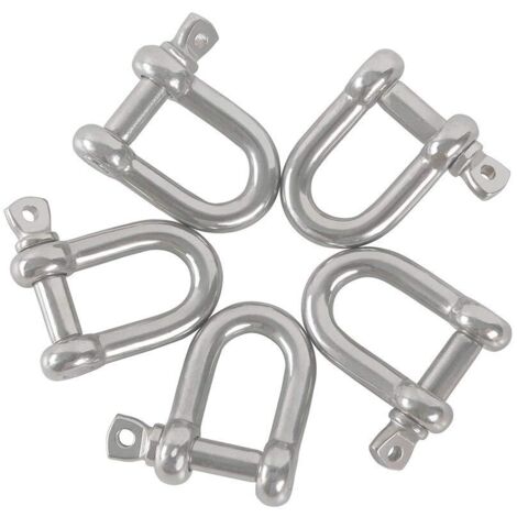 Manille de type D, manille M8 D en acier inoxydable 304 D Manille Tendeur Manille Manille Manille droite Grille de manille en acier en forme de U, 6 pièces (1/4)