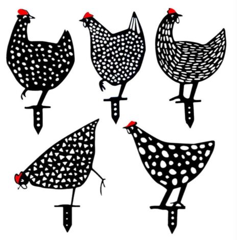 Lot de 5 poules réalistes - Décoration de jardin - Décoration en forme de poulet - Silhouette de cour Pour pelouse, chemin, trottoir, jardin (1/5)