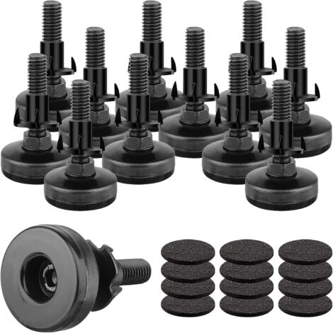Lot de 12 pieds de nivellement réglables à visser avec inserts filetés pour tables, chaises, armoires, canapé, support 3960 lb - Grande base, noir (1/5)