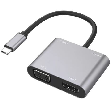 Adaptateur USB C vers HDMI VGA, convertisseur USB de type C Thunderbolt 3 vers VGA HDMI 4K pour MacBook Pro/Air 2020 2019, iMac, Dell XPS 13/15, Surface Go, Galaxy S20 (1/3)
