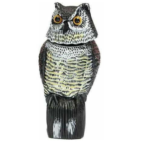 Effaroucheur d'oiseaux de 38 cm pour jardins, leurre de hibou avec tête rotative, leurre de chouette de jardin réaliste pour effrayer les oiseaux (1/5)