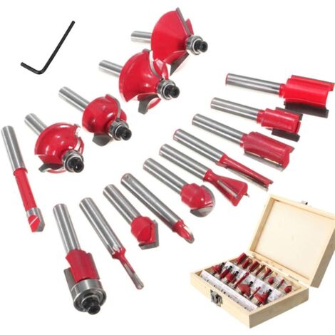 15pcs 6.35mm Tige Fraises à Défoncer Kit Coffret Fraise pour Defonceuse en Carbure de Tungstène Outil de Travail du Bois de Carbure de Profil (1/5)
