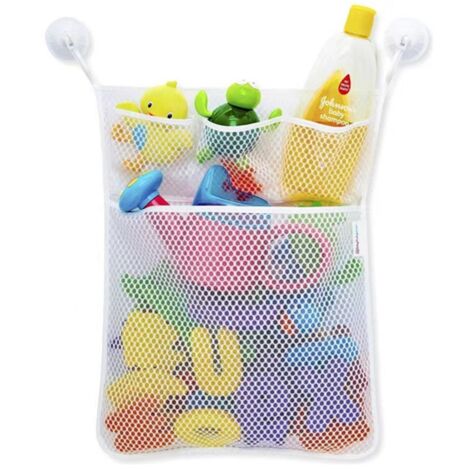 Filet de rangement pour baignoire Sac à jouets Sac à jouets pour baignoire avec 4 crochets auto-adhésifs résistants, Taille : 4552cm-Blanc, 1pc (1/5)