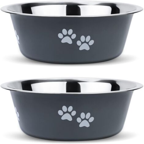 Gamelles pour Chiens en Acier Inoxydable (Lot de 2), Bols en Silicone Antidérapant en Acier Inoxydable pour Grands/Moyens/Petits Chiens (Lot de 2) Gamelles pour Animaux Gris (1/5)