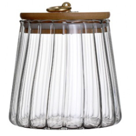 Noix de café en verre Bocal de rangement hermétique Pétale Récipient décoratif avec couvercle en bambou Poignée en métal facile à saisir 700 ml (23 oz)