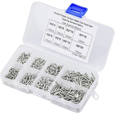 Vis, 800 pièces en boîte GB846 M2 argent acier au carbone nickelé tête plate croix vis autotaraudeuses à tête fraisée (1/4)