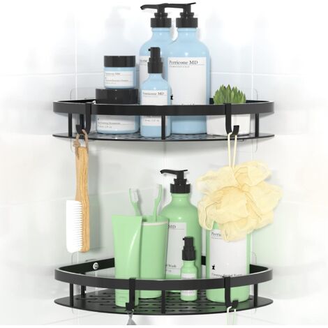 Tablette de douche d'angle, tablette de douche sans perçage, rangement et organisation de la salle de bain, autocollants de salle de bain et de cuisine hautement adhésifs, taille:28215cm-1pc (1/5)
