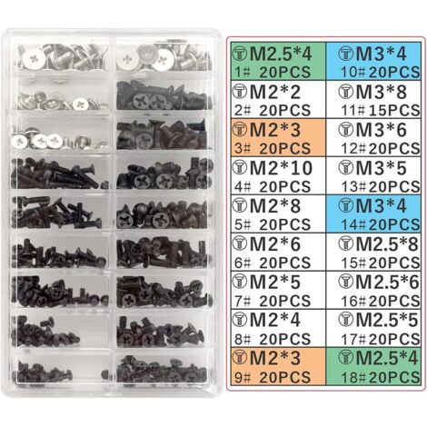 Vis, kit de vis universel pour ordinateur portable et disque dur, noir M2 M3 M2.5, 355 pièces (1/5)