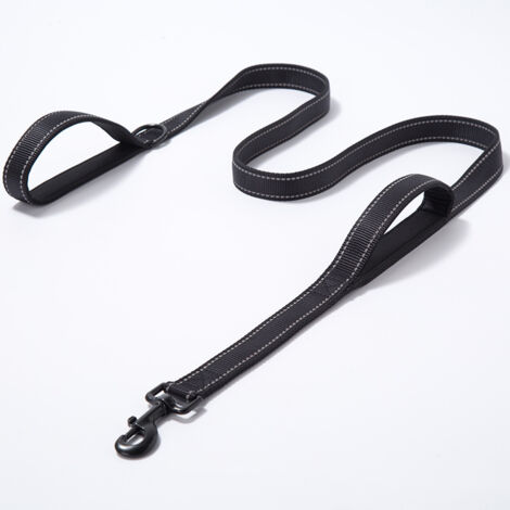 Laisse pour animaux de compagnie en nylon tressé réfléchissant Double poignées Fournitures pour chien de marche Laisse perforée anti-déflagrante Laisse pour chien 1 Noir