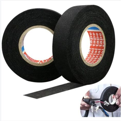 2 Rouleaux Ruban Adhésif Tissu Ruban Adhésif Isolant Noir 15M Ruban pour Voiture en Tissu 19mm/25mm Ruban Adhésif Câble Résistance à la Température pour Fils Exposés