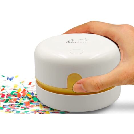 Mini aspirateur de bureau sans fil, rotation à 360°, aspirateur de bureau portable avec USB rechargeable pour éliminer les débris, la poussière et les cendres des tables, bureaux et claviers (blanc) (1/5)
