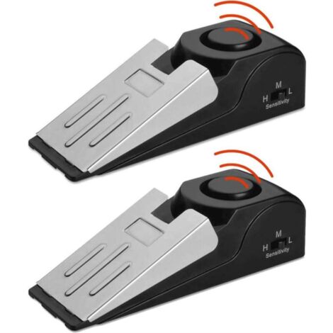 Alarme d'arrêt de porte sans fil Mini, paquet de 2 butées de porte en forme de cale bloquant le système de sécurité avec une sirène de 120 dB (1/5)