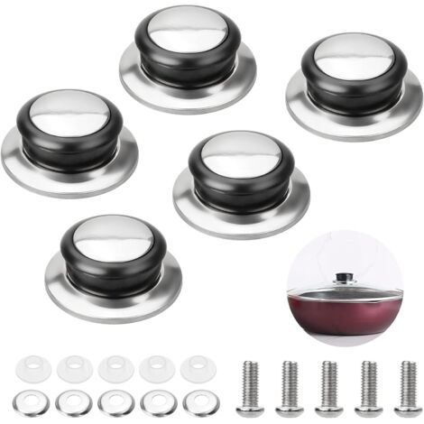 Bouton poignée de casserole couvercle de casserole accessoires set de 5 boutons poignée de casserole, poignée universelle résistante à la chaleur bouton de casserole couvercle en acier inoxydable avec (1/4)