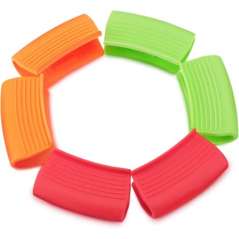Pinces à oreilles en silicone pour casseroles 3 paires poignées de casseroles en silicone poignées de casseroles isolées thermiquement couvercles de casseroles en silicone (rouge, orange, vert) 7.84.5 (1/4)