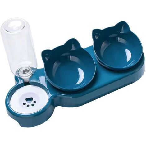Station double pour chat : 2 bols nourriture + abreuvoir automatique, design ergonomique anti-renversement (1/4)