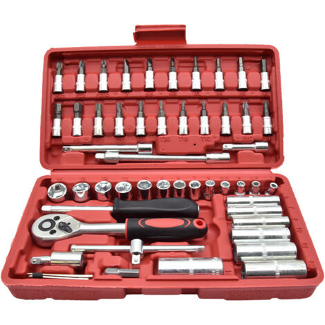 Jeu de douilles 53 pièces 1/4", clé à cliquet et accessoires pour auto et bricolage (1/5)