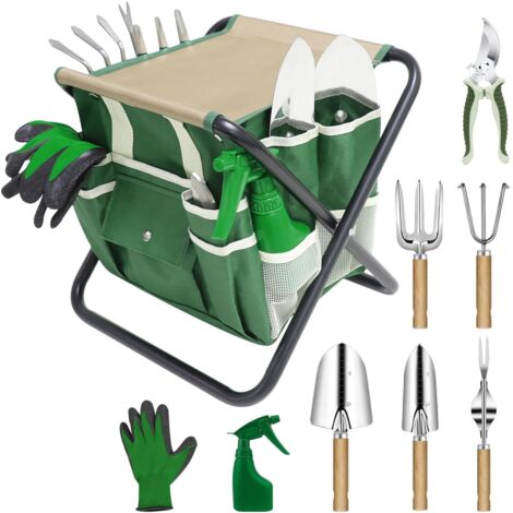 Kit de jardinage 10 pièces avec tabouret pliant et sac de rangement (1/5)