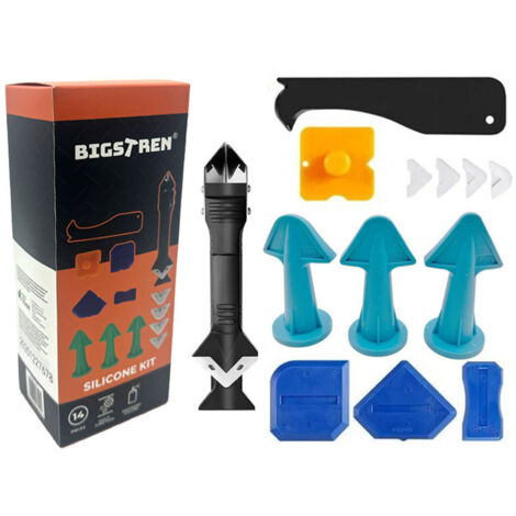 Kit de finition pour joints silicone 14 pièces, outils multi-angles et grattoirs interchangeables (1/5)