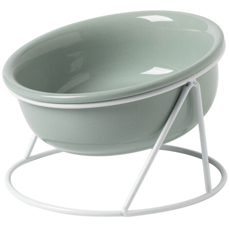 Bol pour chat en céramique avec support métallique, incliné pour protéger le cou, couleur vert clair (1/4)
