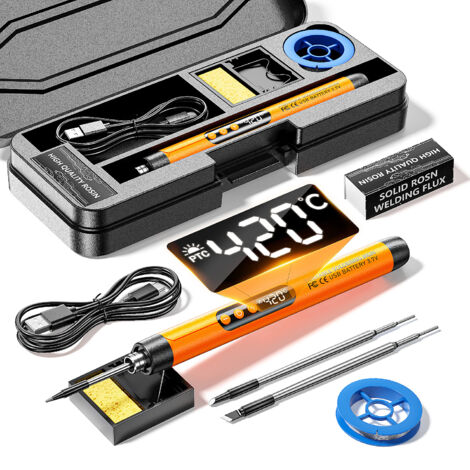 Kit fer à souder rechargeable USB avec écran numérique, 3 pointes et 5 niveaux de température (1/5)