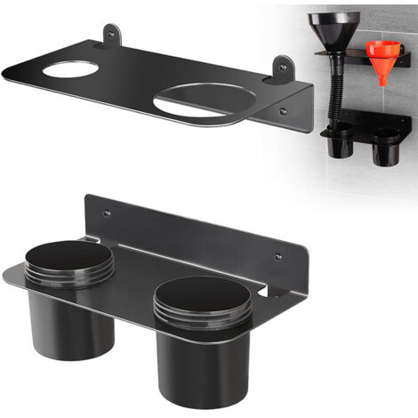 Support double pour entonnoirs, kit d'entonnoirs de vidange muraux avec support de rangement et bac à huile amovible (1/5)