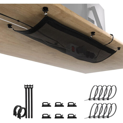 Filet de rangement flexible pour câbles de bureau, bac de rangement sous le bureau, dispositif de gestion des câbles suspendu (1/5)