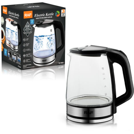 Bouilloire électrique en verre à usage domestique, norme européenne RAF, 2,2 L, grande capacité et marquée sur la paroi intérieure. (1/5)