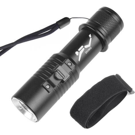 Lampe torche de plongée T6LED à forte luminosité, interrupteur magnétique, dragonne amphibie, étanche professionnelle (1/5)