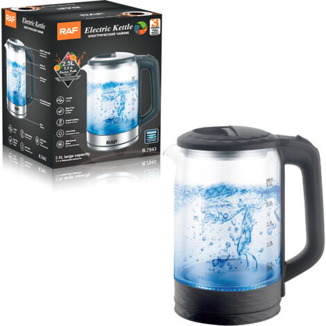 Bouilloire électrique automatique en verre transparent, 2,5 l avec protection contre la surchauffe et grande capacité. (1/5)