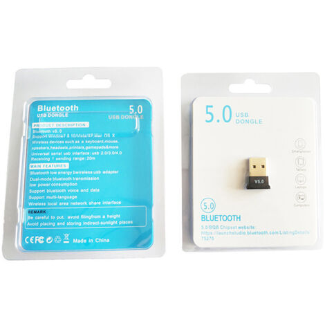Adaptateur Bluetooth USB 5.0 pour ordinateur de bureau : récepteur et émetteur audio Bluetooth (compatible Windows 8/10/11, sans pilote). (1/3)
